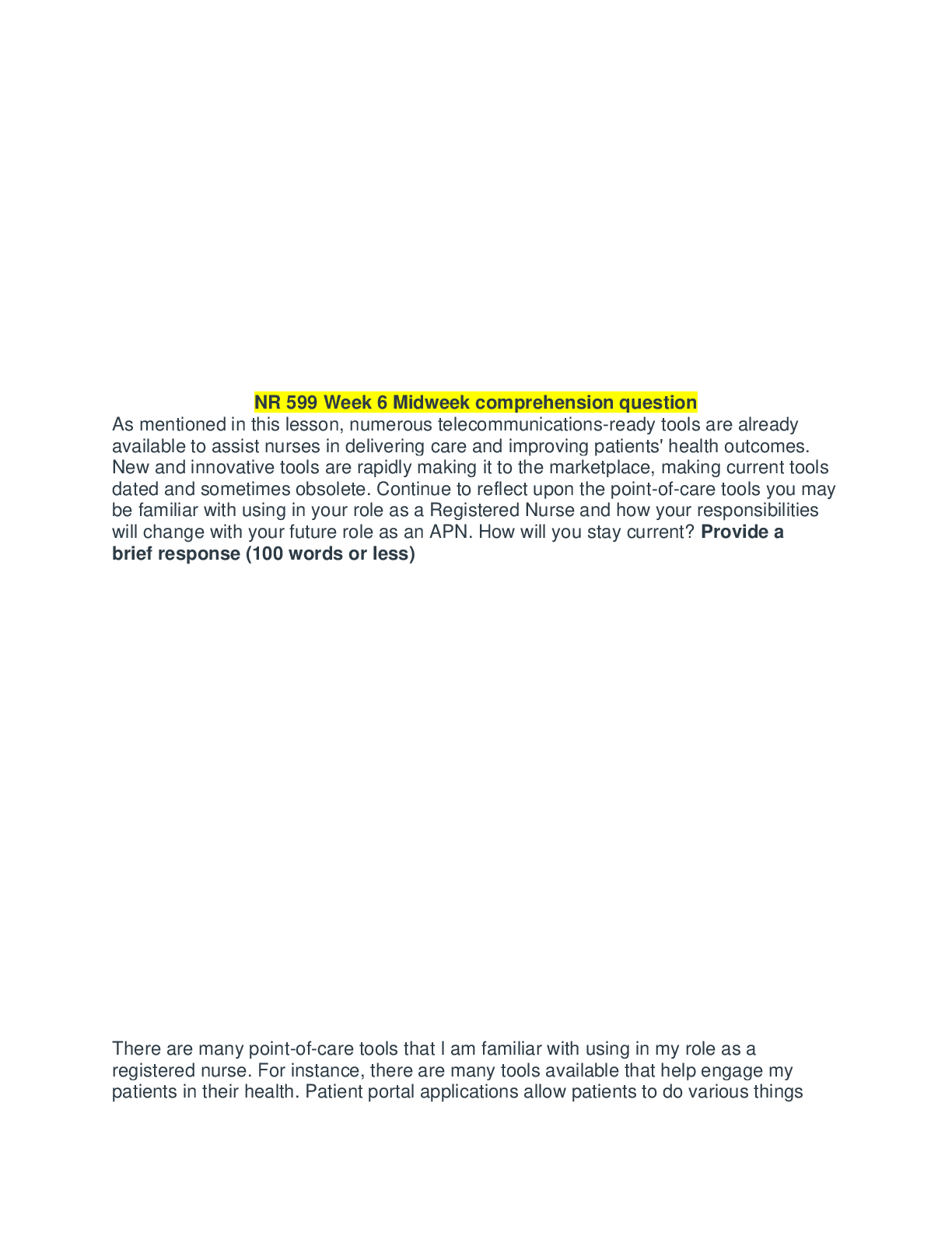 Preview image for NR 599 Week 6 Midweek comprehension question